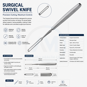 Cuchillo Giratorio Al Mida de 19.5cm, Forma de Bayoneta, 3mm 4mm 5mm, Acero Inoxidable Alemán, Instrumentos Manuales de Cirugía Plástica ENT, CE - Product Image 6