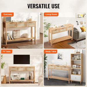 Consolle in Rattan Specchiato con 3 Cassetti Contenitori, Tavolo da Ingresso in Rattan Naturale, Consolle con Ante Scorrevoli, Tavolo da Divano - Product Image 3