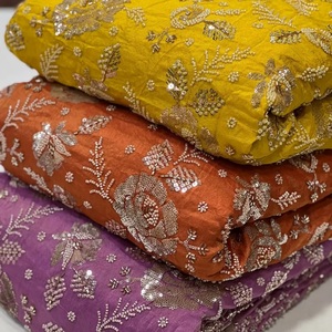 Beaded Embroidery Silk Fabric Wholesale Supplier Beaded Work Silk Fabric Manufacturer India Embroidered Silk Fabric with Beads F - Product Image 5