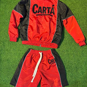 Ensemble respirant pour homme, veste zippée en polyester et nylon, ensemble deux pièces coupe-vent, short, survêtement pour homme - Product Image 1