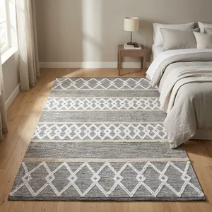 Tapis rectangulaire HILTEX COT-9762 à motif géométrique, style bohème, tissage plat, fait main, rembourré, lavable, antidérapant, avec envers en latex, en coton - Product Image 3