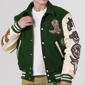 Good Quality <b>Men's</b> Baseball <b>Jacket</b> With <b>Leather</b> Sleeves Wholesale Embroidered Patchwork Western Design <b>Men's</b> <b>Jackets</b> - Product Image 4