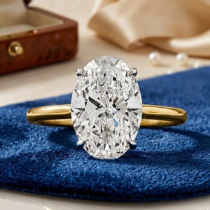 Wholesale Luxury 3.27ct Oval Cut Diamond <b>Ring</b> Solid Yellow Gold <b>Plain</b> Band Solitaire Wedding <b>Ring</b> Lab Created Diamond Supplier - Product Image 6