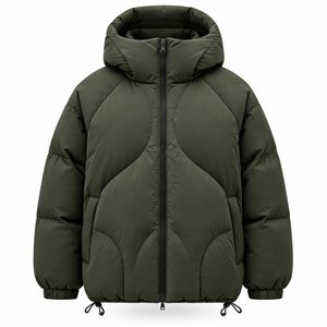 Chaqueta acolchada con capucha para hombre, color verde oliva, gruesa, holgada, con cremallera, para invierno - Product Image 1