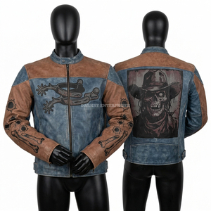 Undead Alchemist Blue Leather <b>Racing</b> <b>Jacket</b> Gothic Potion Graphic Biker Coat Rune Sleeve Print Men Streetwear Custom Manufacture - Product Image 4