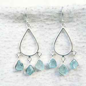 Pendientes de Aguamarina Cruda Hechos a Mano, Plata de Ley 925, Joyería Moderna Minimalista - Product Image 1