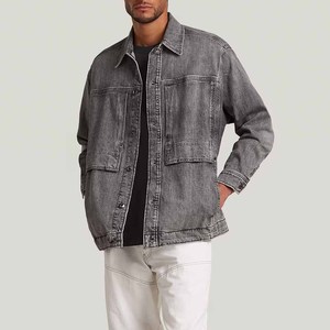 Contrasting colors <b>jacket</b> for men button up denim <b>jacket</b> casual streetwear custom slim fit long sleeve vintage washed <b>trucker</b> - Product Image 5
