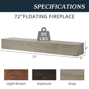 Mensola Galleggiante in Legno Rustico da 72 Pollici, Decorazione da Parete per Casa e Caminetto - Product Image 2
