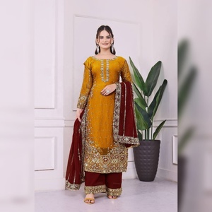 Présentation du nouveau Salwar Kameez traditionnel à broderies lourdes et sequins, design fantaisie spécial Eid - FATEMA FASHION Faux Georgette - Product Image 1