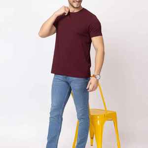 T-shirt pour homme, col rond, manches courtes, coupe ajustée, jersey tricoté, 100% coton, couleur unie, longueur normale - Product Image 2