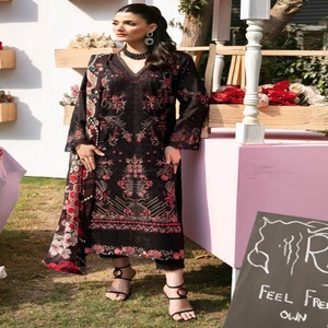 Eid Vente Femmes Indien Pakistanais Broderie Travail Trois Pièces Saari Lourd Brodé Salwar Kameez Robe Pakistanaise Style Indien - Product Image 4