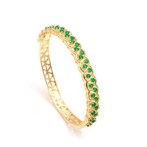 22K Gold Plated Openable Sapphire <b>Bracelet</b> Brass Kada Round Stone Vintage Wedding Jewelry for Women - Product Image 1