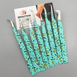 Pinzas de extensión de pestañas de acero inoxidable con logotipo personalizado de alta calidad recubiertas de papel para uso profesional punta puntiaguda - Product Image 1