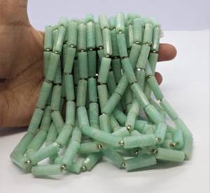 Perles en amazonite naturelle facettée de forme cylindrique, 6x20 mm, perles en amazonite en forme de tube, 16 pouces, amazonite facettée de forme cylindrique - Product Image 2