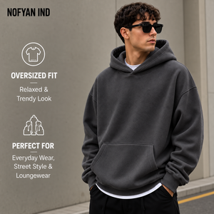 Sudadera con Capucha Extra Grande para Hombre NOFYAN IND, Color Sólido, Felpa Francesa, Estilo Casual, Manga Larga, Corte Regular, Otoño - Product Image 1