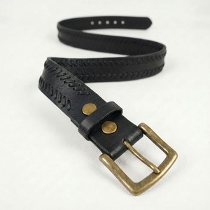 Ceinture en cuir véritable noir pour homme, cousue à la main, motif tressé, boucle en laiton antique, vente en gros, fournisseur direct d'usine - Product Image 4