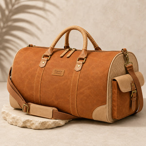 Custom <b>Waxed</b> <b>Canvas</b> Duffle <b>Bag</b> Manufacturer Leather Trim Travel Weekender Gym Duffel <b>Bag</b> OEM Wholesale Supplier - Product Image 2