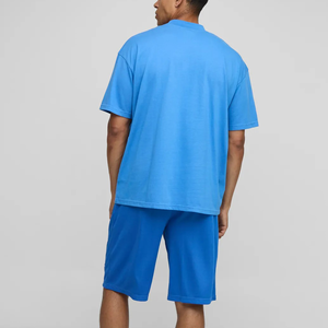ชุดเซ็ตสองชิ้นสำหรับผู้ชายขายดีประจำปี 2026 เสื้อยืดผ้าฝ้ายสีน้ำเงินพิมพ์โลโก้ กางเกงขาสั้นลำลอง คอกลม ผ้าถัก พร้อมโปรโมชั่นลดราคา - Product Image 2