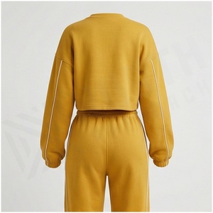 Ensemble de survêtement 2 pièces jaune moutarde pour femme – Sweat-shirt à col rond et manches longues et pantalon de jogging à cordon de serrage – Tenue décontractée pour l'automne - Product Image 2