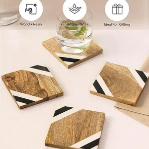 Custom Eco-Friendly Wooden & Resin Inlay <b>Square</b> Coaster with Holder <b>Set</b> 4mm/5mm Thickness Made in Uttar Pradesh - Product Image 6