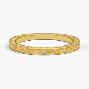 Bague de fiançailles minimaliste gravée de motifs floraux, or 10K 14K 18K, argent 925 935, bijoux fins - Product Image 3