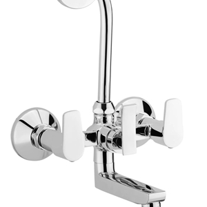 ก๊อกน้ำติดผนังแบบ 2 in 1 พร้อมก๊อกน้ำรูปตัว L ทำจากทองเหลืองชุบโครเมียมสำหรับอ่างล้างหน้าในห้องน้ำ ก๊อกน้ำสำหรับเครื่องซักผ้า ก๊อกผสมน้ำร้อนน้ำเย็น - Product Image 1