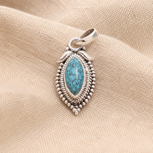 Collier pendentif en argent sterling 925 avec turquoise bleue naturelle de forme marquise, style minimaliste fait main, plaqué or rose, bijoux pour femmes - Product Image 5