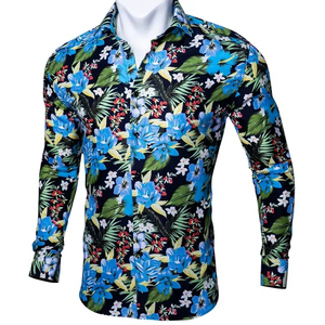 Camisas de Seda con Estampado Floral para Hombre, Camisas Casuales de Manga Larga para Otoño, Camisa de Vestir con Diseño Floral para Hombre - Product Image 4