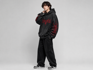 Wholesale Customized Embroidered Breathable Team Uniform <b>Pullover</b> Hoodie with Front Back Logos Full Sleeve Loose Fit Acid Wash - Product Image 2
