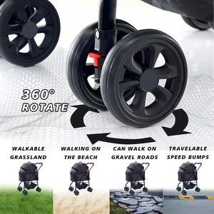 TH-PPS-305 Custom Four <b>Wheel</b> <b>Pet</b> Stroller <b>with</b> Shock Absorbers Easy Folding Mechanism and Sunshade Canopy - Product Image 5