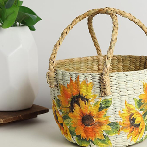 Printed Design Handmade <b>Woven</b> Serving Storage Fruit Rattan <b>Woven</b> <b>Basket</b> Custom Size Tabletop Decoration Home Kitchen Ware Usage - Product Image 4