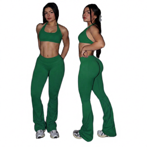 <b>Blue</b> 2 Piece Workout Set High Waist Pants Halter Sports <b>Bra</b> Yoga Activewear - Product Image 3