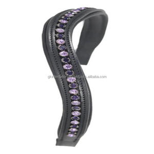 Acolchado cómodo y cristales de costura duraderos Diamantes de imitación Canal vacío decorativo Banda de cejas de caballo de cuero negro - Product Image 2