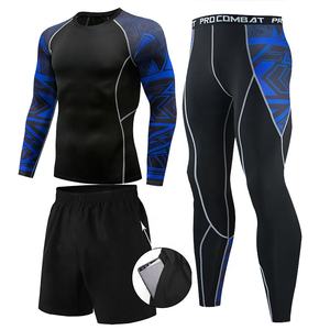 Ensemble 3 pièces de haute qualité pour hommes, vêtements de fitness, de compression, grande taille, vêtements actifs d'été, protection contre les éruptions cutanées - Product Image 1