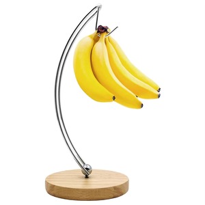 Assured Quality Metal Banana Holder Hanging Fruit Stand Circle Shape Wooden Base Storage <b>Basket</b> for Kitchen Use - Product Image 1