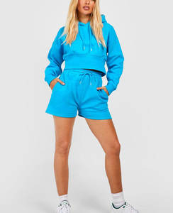 เสื้อฮู้ดแบบสวมศีรษะมีซิปผ้าเทอร์รี่โอเวอร์ไซส์สำหรับผู้หญิงเสื้อครอป - Product Image 1