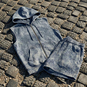Conjunto de Sudadera sin Mangas y Pantalones Cortos NAIMAT ABBAS con Lavado Ácido Personalizado, Chaleco con Cremallera de Algodón Grueso para Hombre, Transpirable y de Secado Rápido - Product Image 5