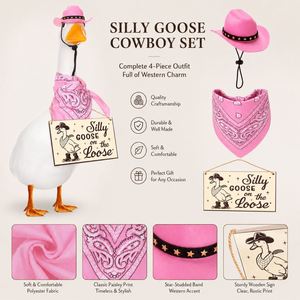 Décoration de porche : Chapeau de cowboy rose, bandana à motif paisley, panneau « Silly Goose », statue de jardin - Product Image 6