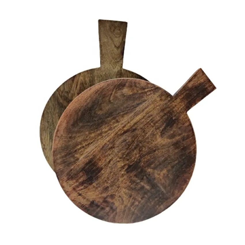 Customized Luxury 2023 Mango Wood Natural Burnt Round Multi Purpose Handmade Small Chopping & Cutting Board for KItchenware