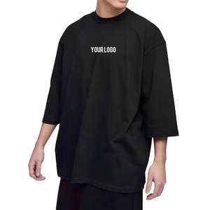 T-shirt oversize tendance pour homme, logo personnalisé, 100 % coton épais 300 g/m², col rond, manches courtes, séchage rapide, style épaules tombantes - Product Image 1