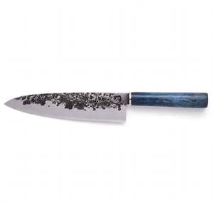 Outil de cuisine artisanal de style japonais martelé à la main avec manche en bois stabilisé bleu - Product Image 1