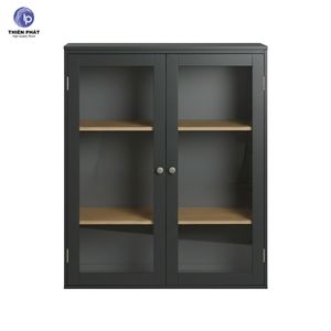 Vitrina de Madera de Acacia con Puerta de Vidrio, Mueble de Almacenamiento de Madera Maciza para Sala de Estar y Cocina Modernas - Product Image 2