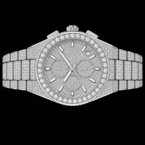 Reloj de Hombre en Tono Plateado con Incrustaciones de Piedras Brillantes, Esfera con Tres Subesferas, Cronógrafo, Reloj de Lujo, Estilo para Fiestas - Product Image 3