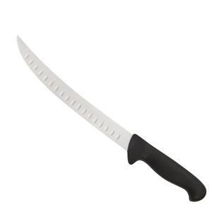 Couteaux à viande à manche noir avec lame longue courbée à rainures argentées, poignée ergonomique avec protège-doigts pour boucherie et alimentation - Product Image 3