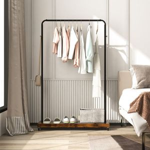 Rolling Garment Rack with Hanging <b>Hooks</b> and Bottom Storage <b>Shelf</b> Convenient Clothes Organiser - Product Image 1