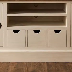 Commode Aderty en teck massif, 7 tiroirs, finition naturelle écologique, style moderne, pour chambre, appartement, salon, meuble console multimédia - Product Image 4