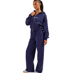 Conjunto de chándal con capucha y cremallera completa para mujer, pantalones anchos rectos con cordón en la cintura y dobladillo fruncido, conjunto de dos piezas para descanso, viajes y uso urbano - Product Image 6