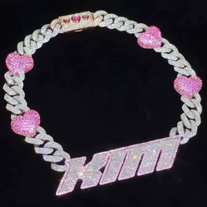 Collar llamativo de moissanita con corte de corazón Kim, plata 925 chapada en oro rosa, cadena cubana, joyería hip-hop para mujer - Product Image 1