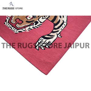 Tapis tibétain tufté à la main motif tigre, taille personnalisée, rectangulaire, en laine kaki, à poils ras, design à motifs - Product Image 4
