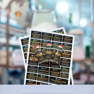 Etiquetas Personalizadas Impermeables para Botellas de Medicamentos con Impresión UV Brillante y Flexografía en Dorado para Vitaminas, Gotas para los Ojos y Suplementos Líquidos - Product Image 1
